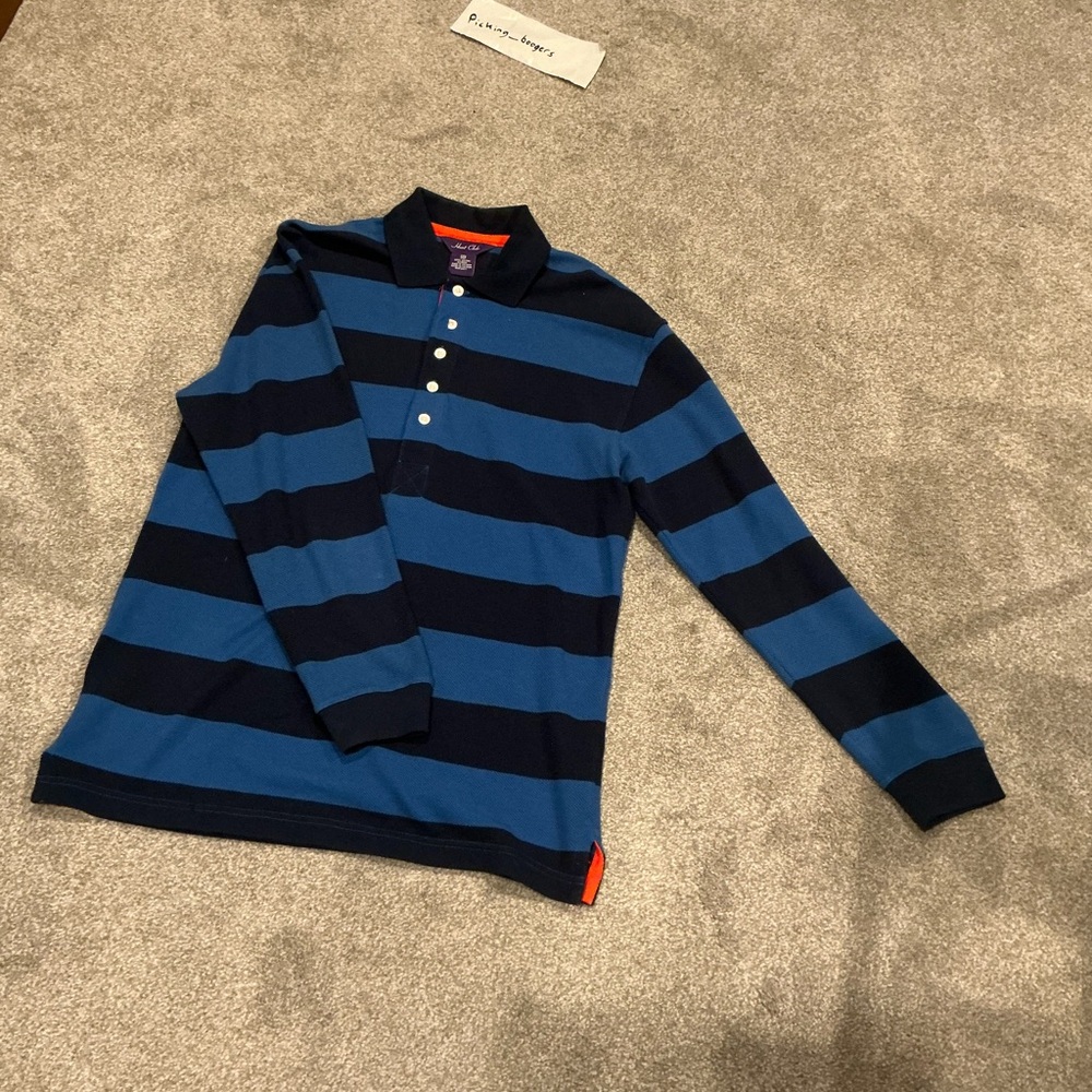 Hunt Club Men’s Long-sleeve rugby Blue and navy striped shirt Size Small